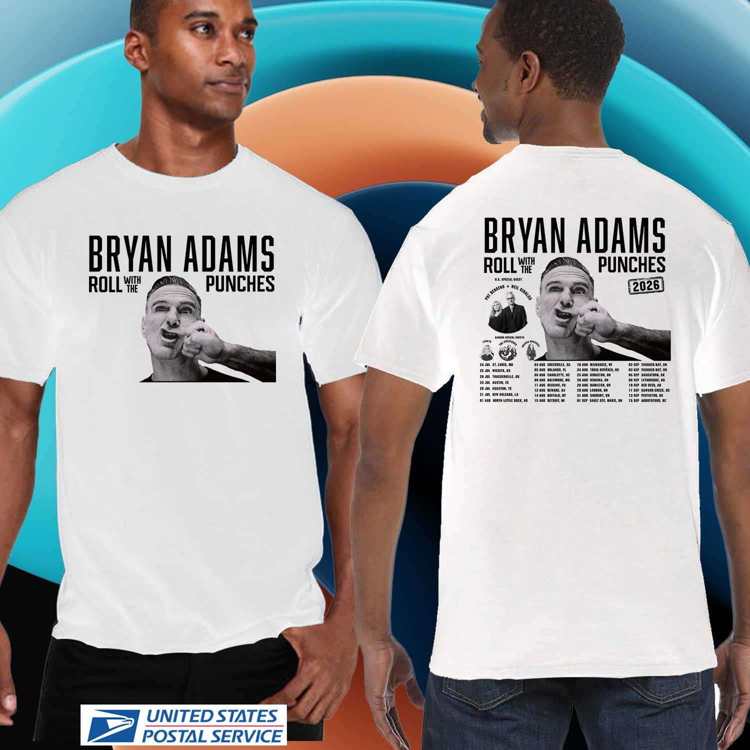 BRYAN ADAMS ROLL WITH THE PUNCHES N.AMERICA TOUR 2026. BRYAN ADAMS. UNISEX WHITE TEE CS81