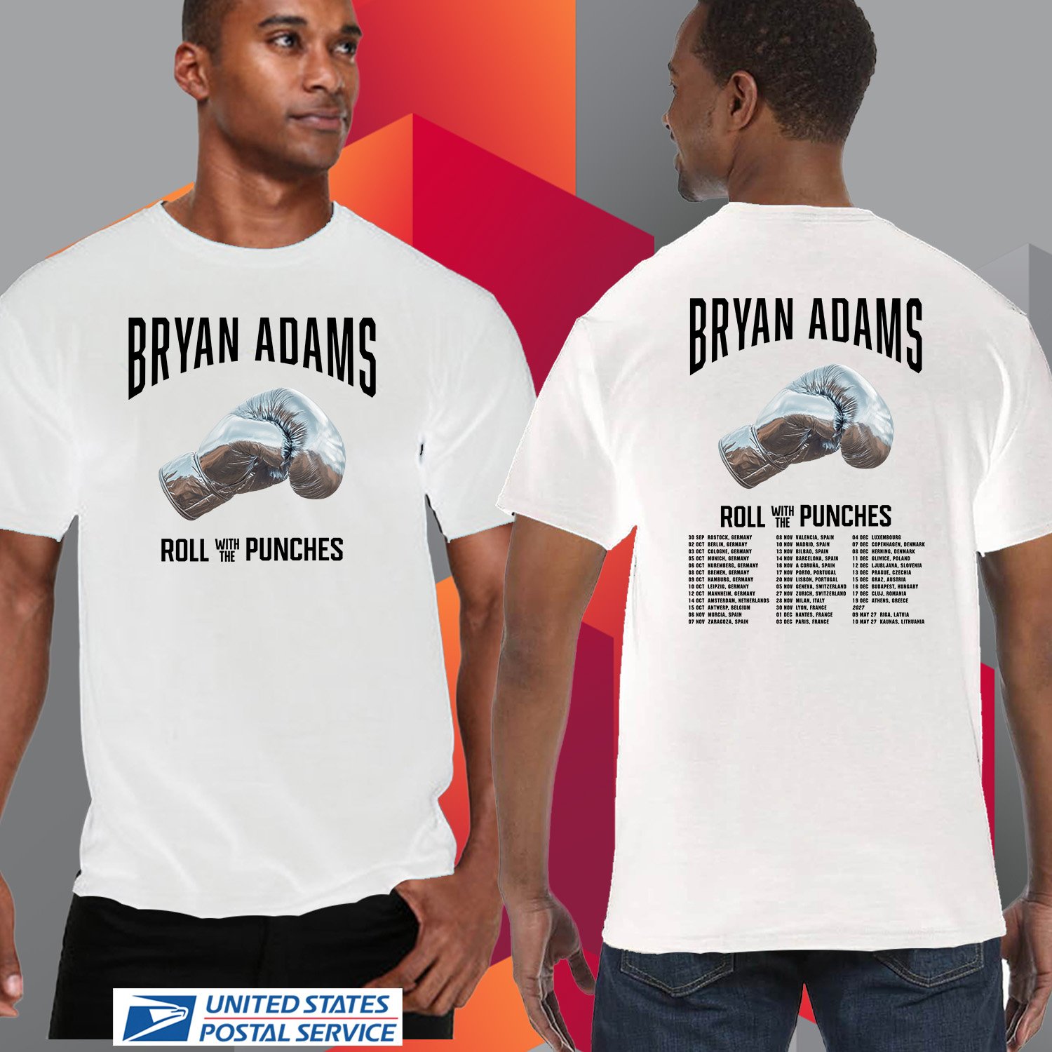 BRYAN ADAMS ROLL WITH THE PUNCHES EUROPE TOUR 2026. BRYAN ADAMS. UNISEX WHITE TEE CS81