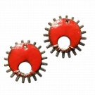 Enamel Wired Hoops Pair - Red C10