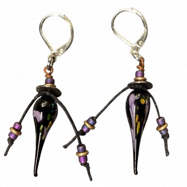 Moon Drop Earrings - Handmade Black Lampwok & Glass Dangle Earrings