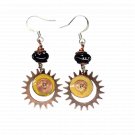 Solar Eclipse Earrings - Artisan Copper Enamel & Lampwork Dangle Earrings