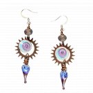 Wheels of Beryl Earrings - Handmade Artisan Blue Enamel & Lampwork Glass Dangle Earrings