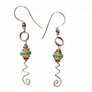 Verdant Spiral Earrings - Artisan Made Glass & Copper Spiral Dangle Earrings