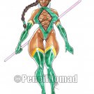 50% OFF SALE Sexy Jade Thicc Mortal Kombat Original 9 x 12 Watercolor drawing(OOAK)