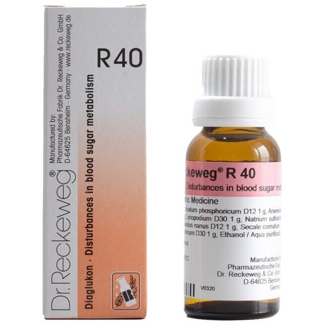 1x Dr Reckeweg Germany R40 Diaglukon Drops 22ml | 1 Pack