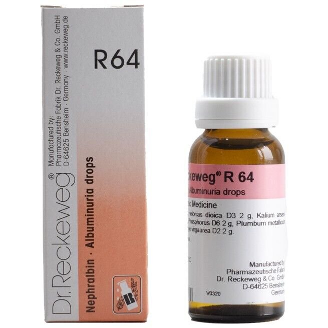 3x Dr Reckeweg Germany R64 Albuminuria Drops 22ml | 3 Pack
