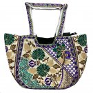Embroidered Mirror work ladies hand bag Cream