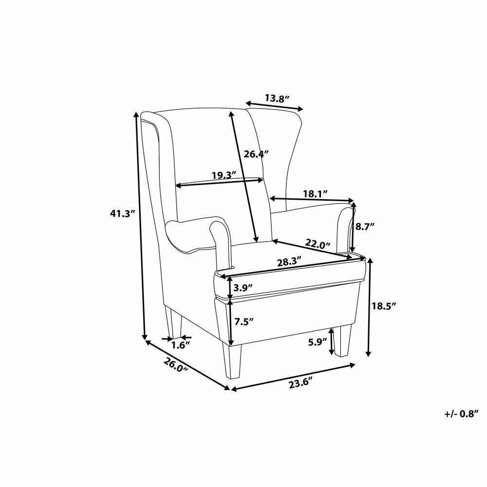 Classic Wingback Chair Upholstered High Back Gray Fabric Living Room Abson
