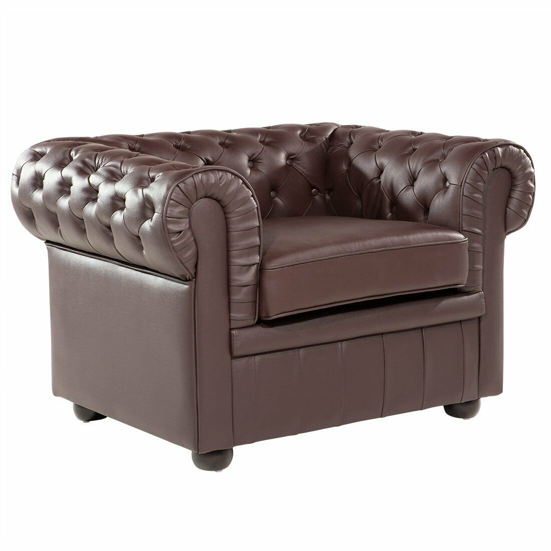 Accent Club Chair Traditional Modern Tufted Brown Leather Chesterfield