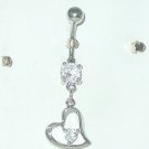 1 CLEAR CZ HEART IN HEART DANGLE BELLY RING FREE US SHIPPING