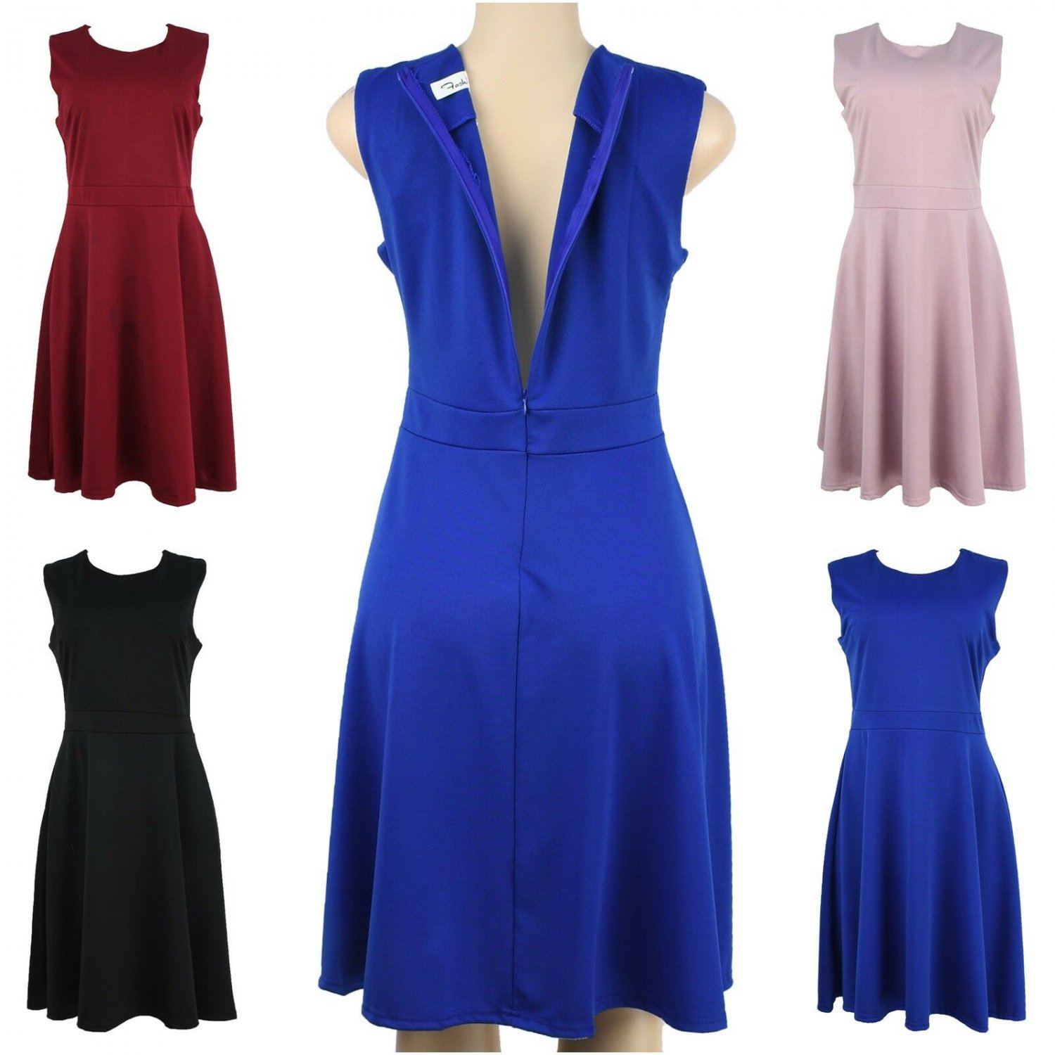 Vintage Dresses Solid Silk Pattern Multiple Colors Sleeveless