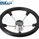 SeaLux™ 13-1/2" Stainless Steel 5 Spoke Destroyer Steering Wheel with Foam Grip