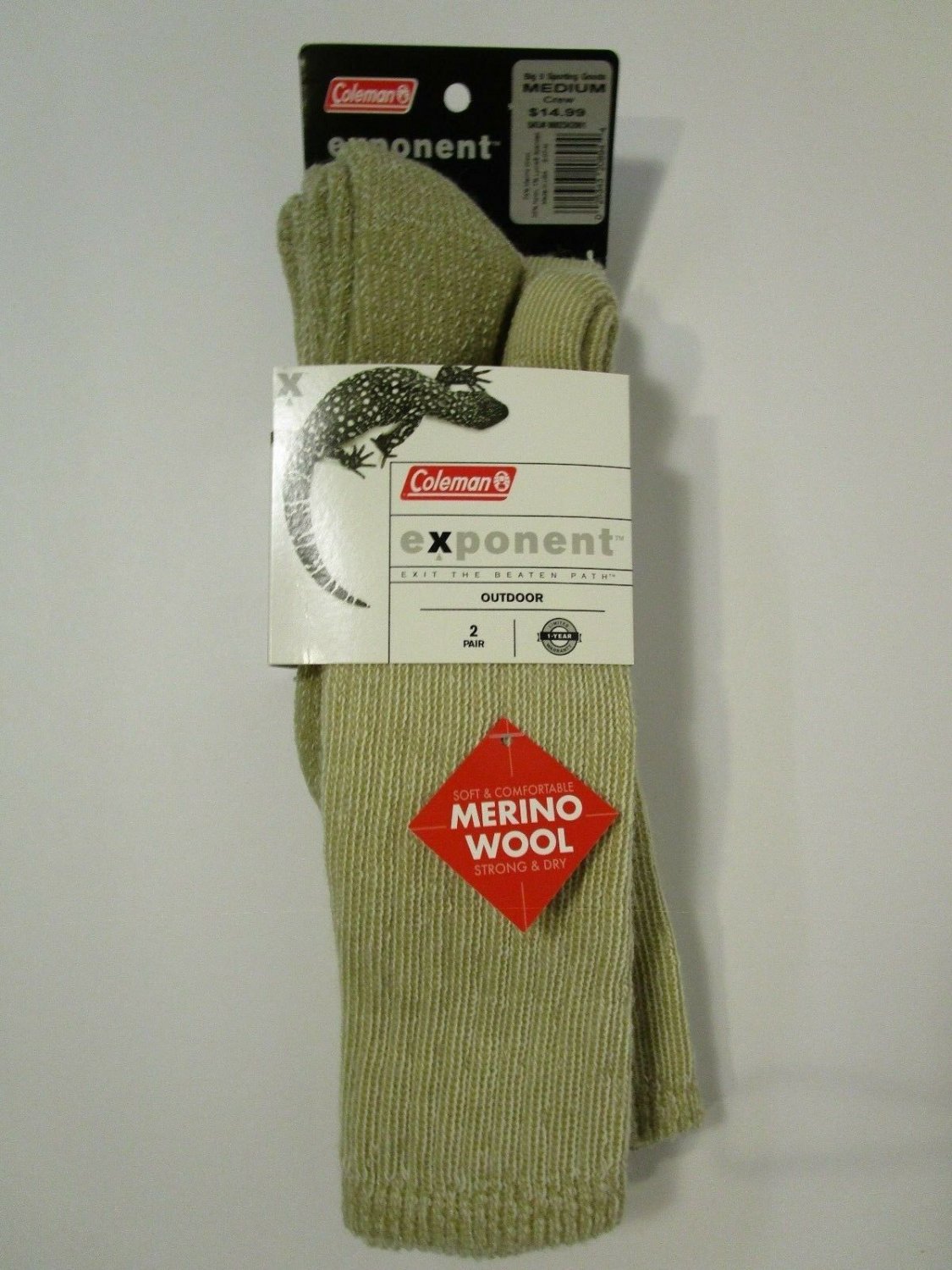 Coleman Merino Wool Outdoor Hiking Camping Socks *2 Pack* Med Brown Exponent