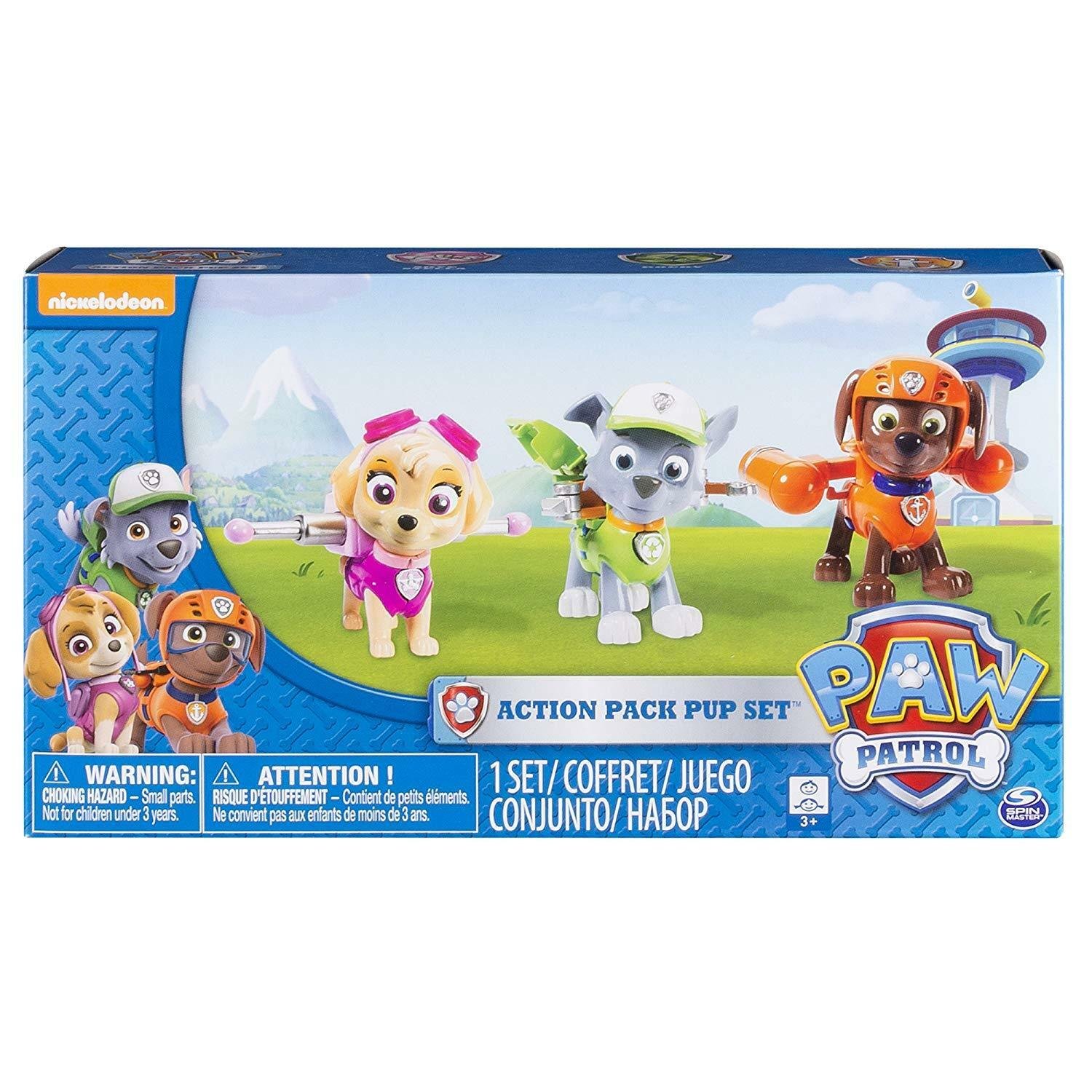 Paw Patrol Action Pack Pups Figure Set, 3 pack, Skye, Zuma, Rocky NEW in box