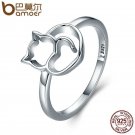 BAMOER Beautiful / Cute 925 Sterling Silver Cat & Heart Themed Ring - USA Size 8 Ladies / Women's
