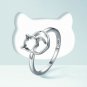 BAMOER Beautiful / Cute 925 Sterling Silver Cat & Heart Themed Ring - USA Size 8 Ladies / Women's