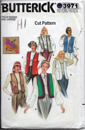 Butterick 3971 Size Large Vests Different Styles and Transfers Vintage Sewing Pattern Cut