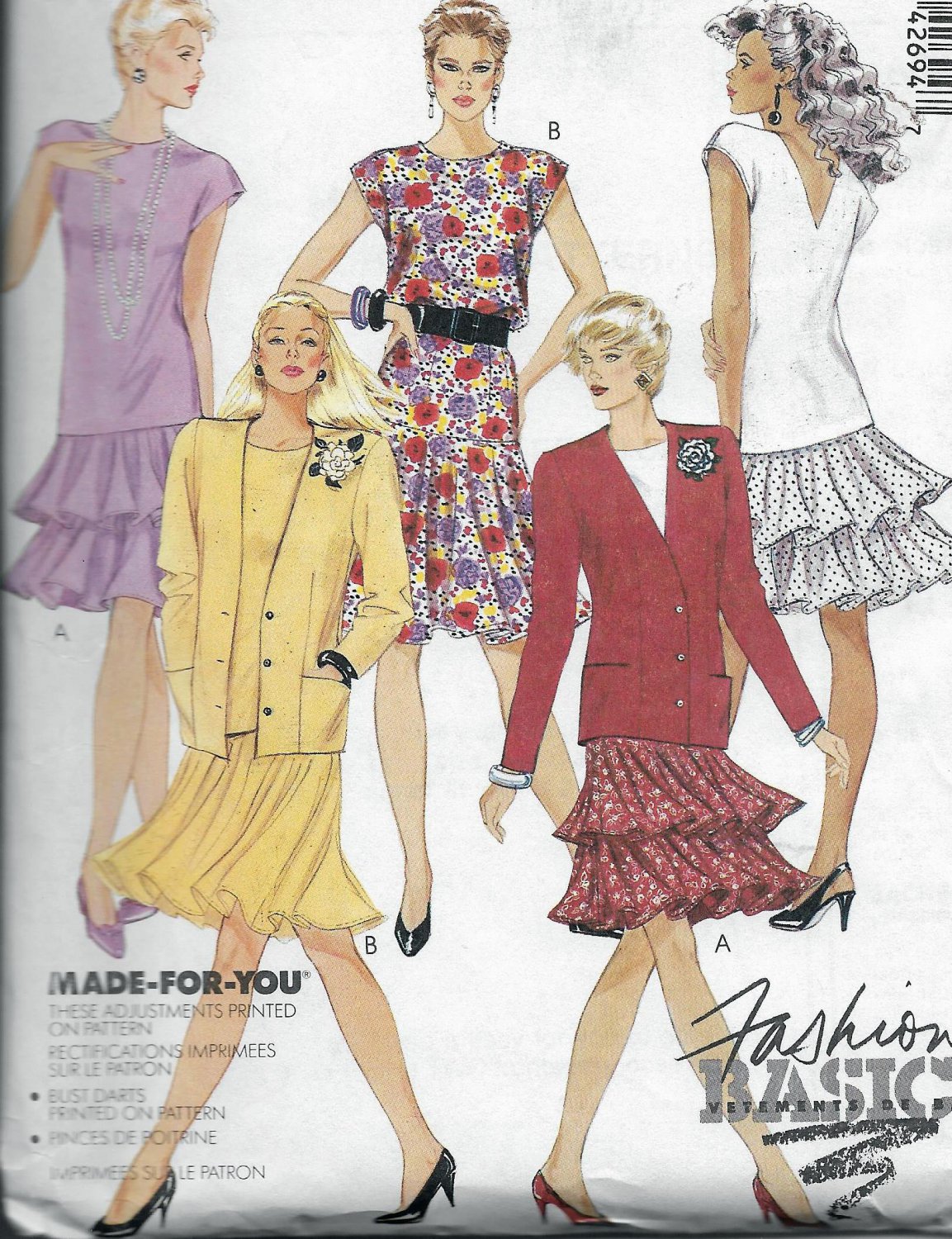 Vintage McCalls 4269 Women Jacket Top Skirt Size 16 Sewing Pattern Uncut Yr 1989