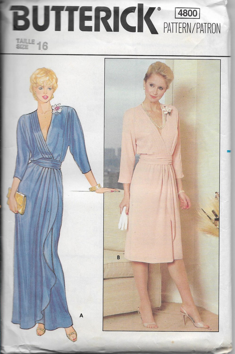 Vintage Butterick 4800, Women Evening Casual Dress Size 16, Short Long Style F/F