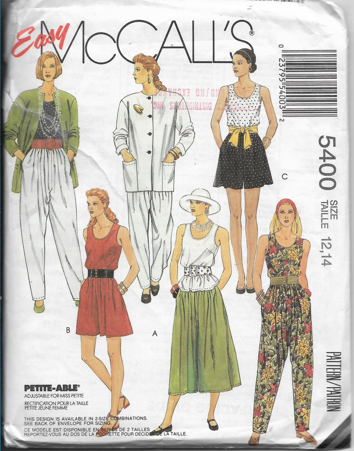 McCalls 5400 Jacket Tank Top Split Skirt 3 Lengths and Pants Sizes 12, 14 Uncut