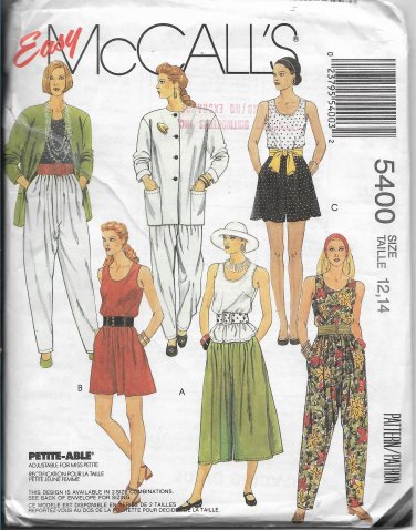 McCalls 5400 Jacket Tank Top Split Skirt 3 Lengths and Pants Sizes 12, 14 Uncut