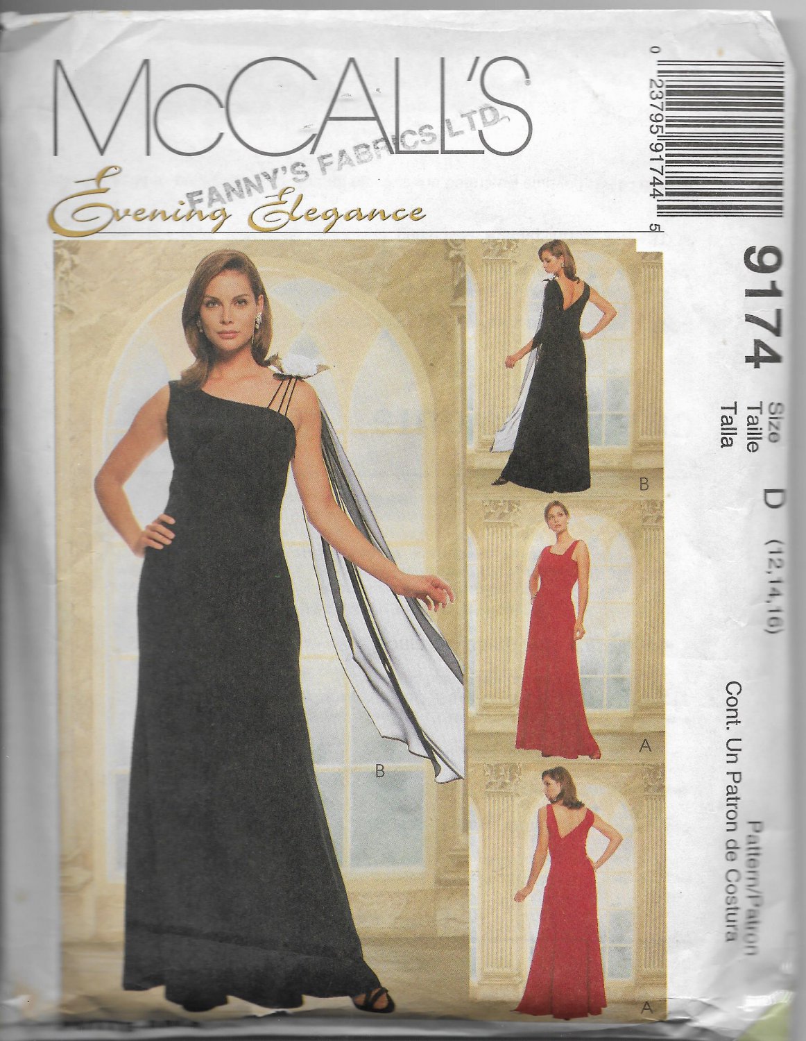 McCall's 9174 Women Evening Elegance Dress Floor Length Asymmetrical Size 12 14 16