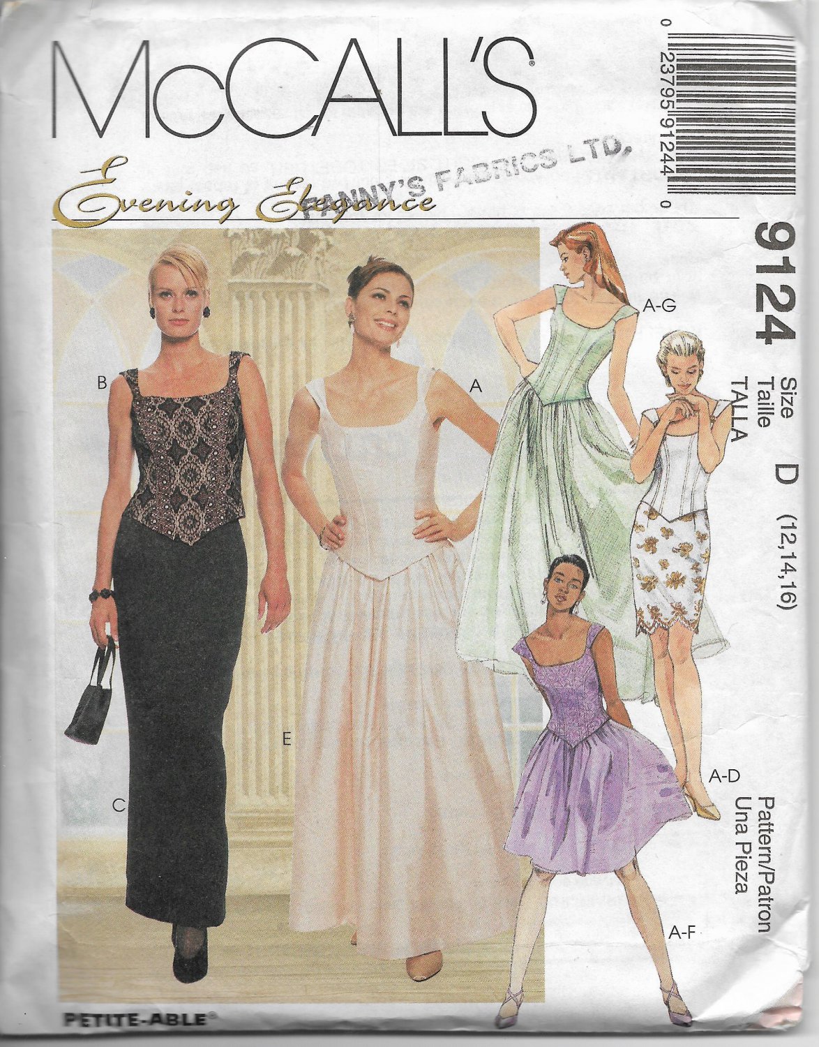 McCall's 9124 Women Evening Elegance Lined Tops Skirts Two Lengths Sizes 12 14 16 Vintage 1997