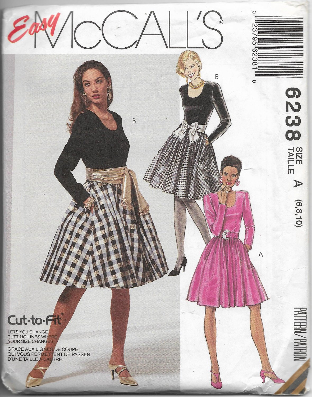 Vintage McCall's 6238 Women Causal Dress with Belt Optional Petticoat Sizes 6, 8, 10