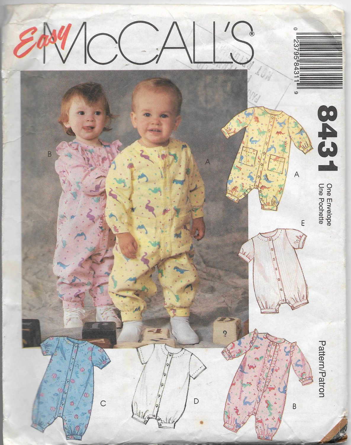 McCalls 8431 Infants Jumpsuits Rompers Button or Snap Closures Easy Sew Pattern