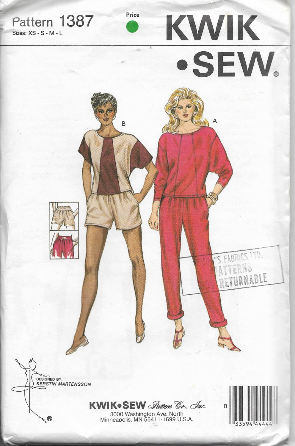 Kwik Sew 1387 Women Pants Shorts and Top, Sizes XS - S - M - L, Sewing Pattern