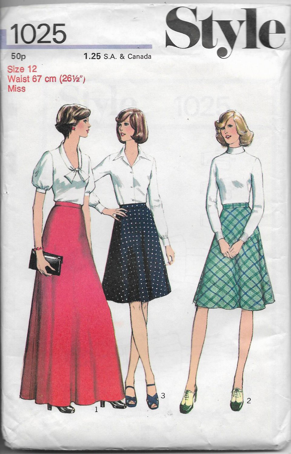 Style 1025 Misses Skirts Three Lengths Side Zipper Size 12 Waist 67 cm - 26.5 inches