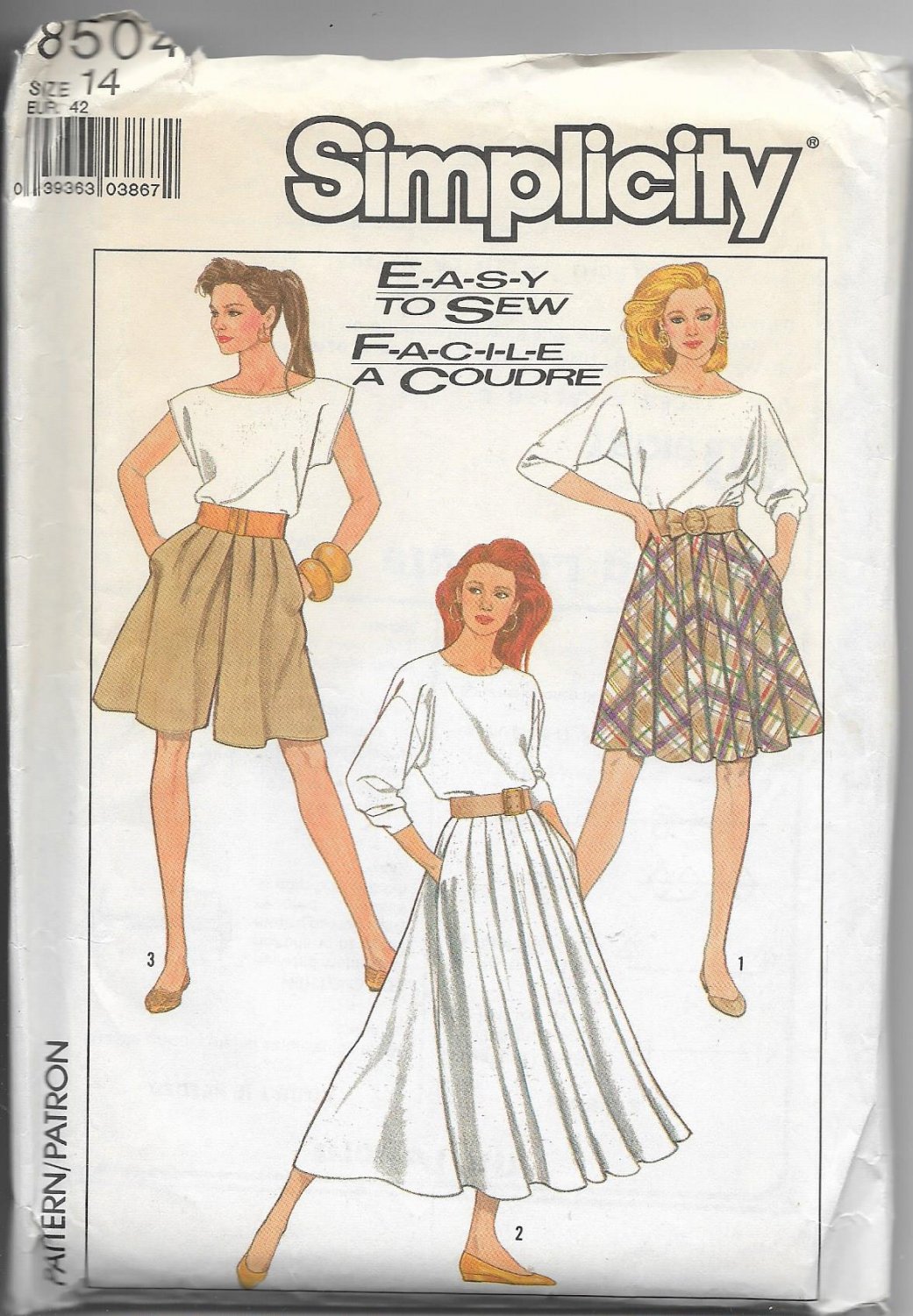 Simplicity 8504 Misses Skirt in Two lengths and Culottes Size 14 Vintage