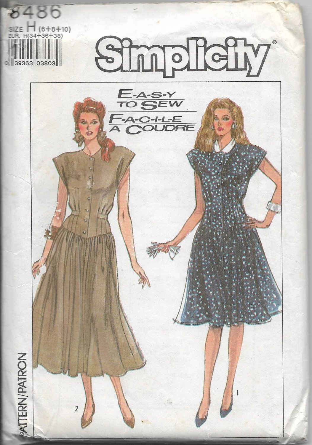 Simplicity 8486 Misses Dress in Two Lengths Drop Waist Sizes 6+8+10 Adjustable for Petite