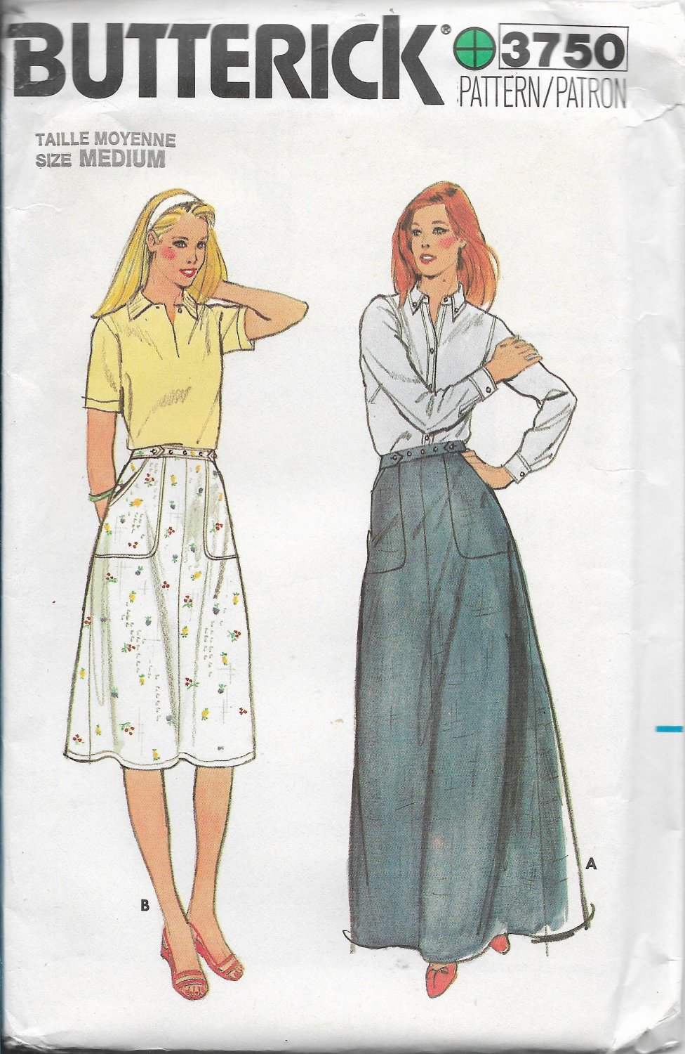 Vintage Butterick 3750 Misses Skirts Full Length and Below the Knee, Front and Side Pockets