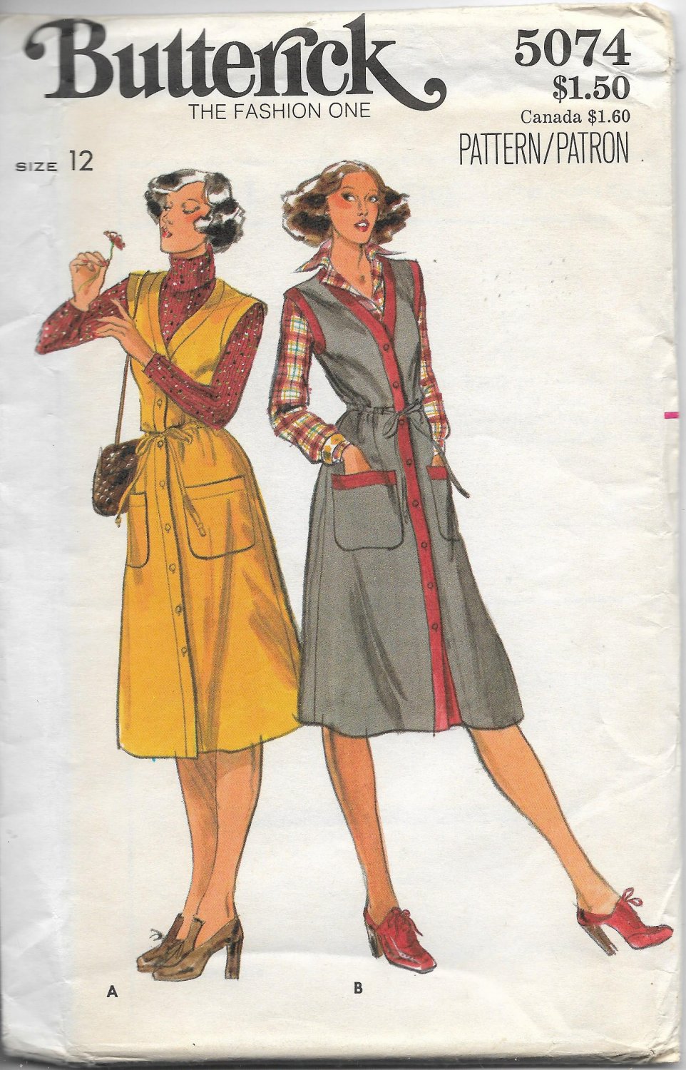 Vintage Butterick 5074 Womens Jumper Size 12 Sewing Pattern Factory Folded