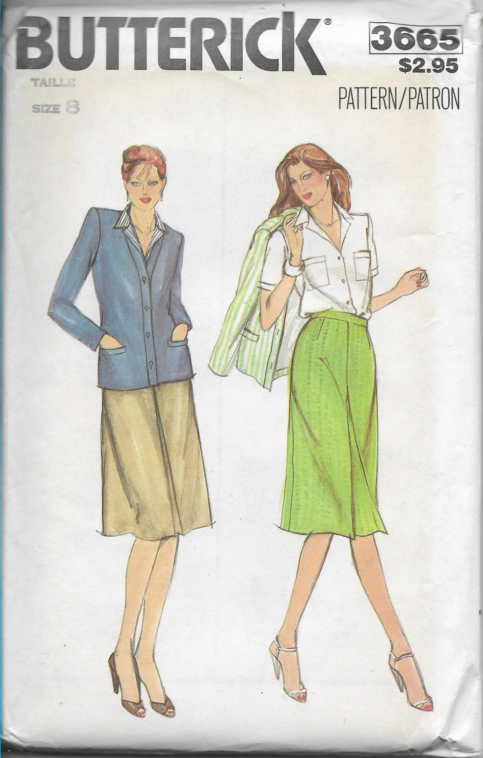 Vintage Butterick 3665 Jacket Skirt Blouse Three Piece Size 8 Factory Folded Uncut