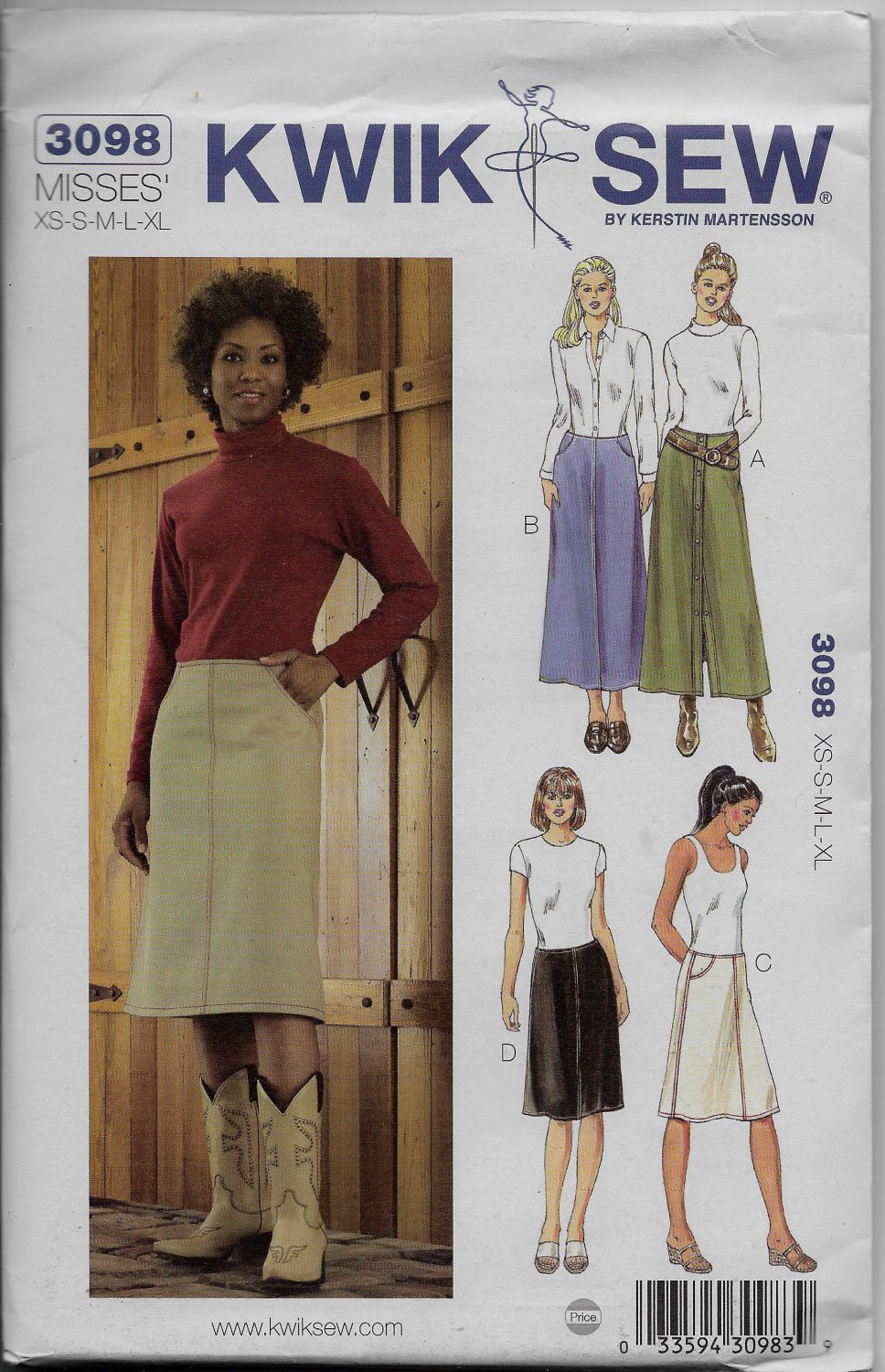 Kwik Sew 3098 A-Line Skirts with Pockets or Without Different styles Lengths Sizes XS to XL