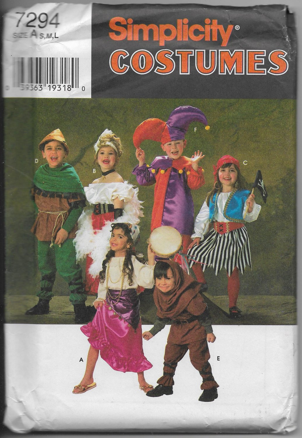 Simplicity 7294 Costumes Kids Pirates Gypsies Dancers Robin-hood Sizes S-M-L