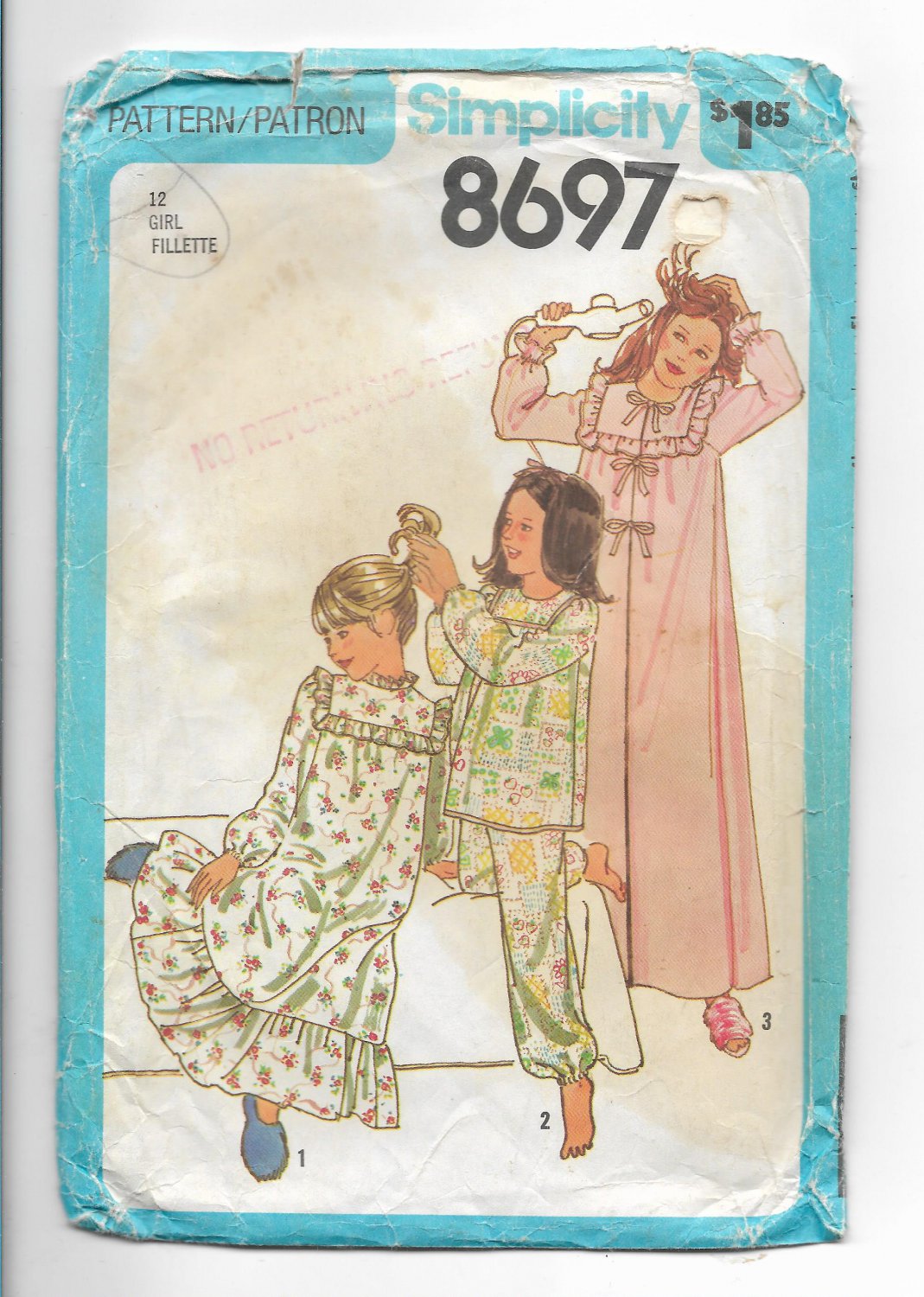 Simplicity 8697 Girls Sleepwear Nightgowns Robe Pajamas Size 12