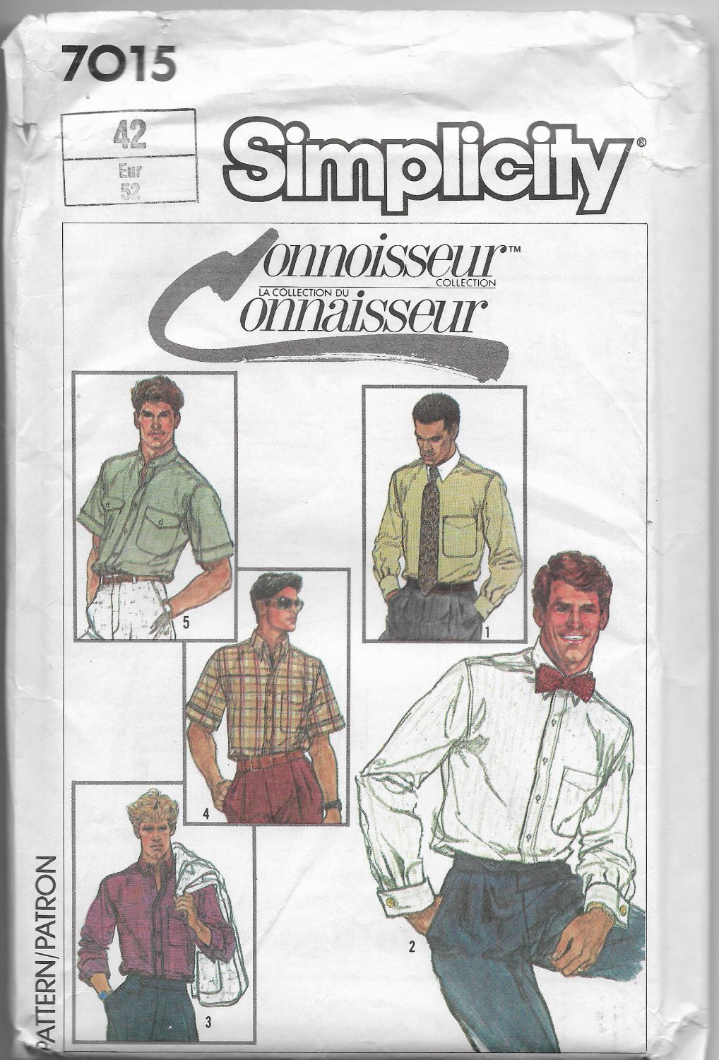 Simplicity 7015 Men Dress Shirts Size 42 Connoisseur Collection Vintage Dated 1985