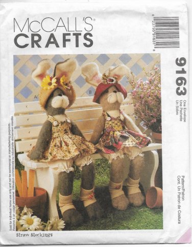 Rabbits Animal Dolls Sewing Pattern McCalls Crafts 9163 18 inches Seated Dresses Bloomers Hats Socks