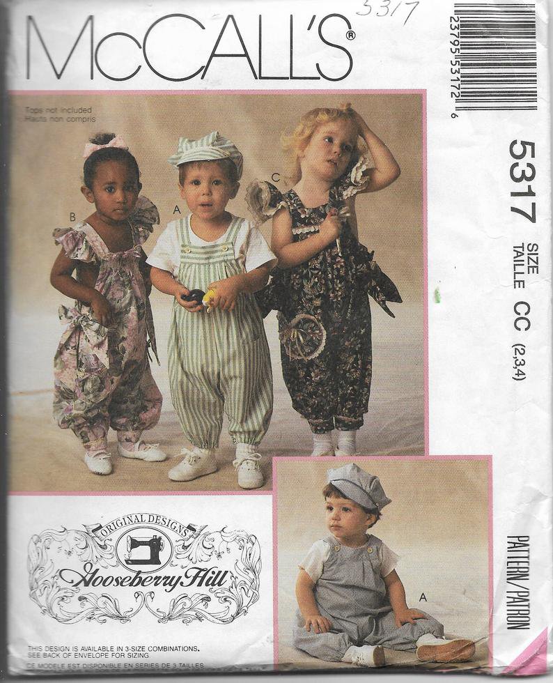 McCalls Pattern 5317 Boys Girls Toddler, Overalls Rompers, Sizes 2 3 4, Gooseberry Hill