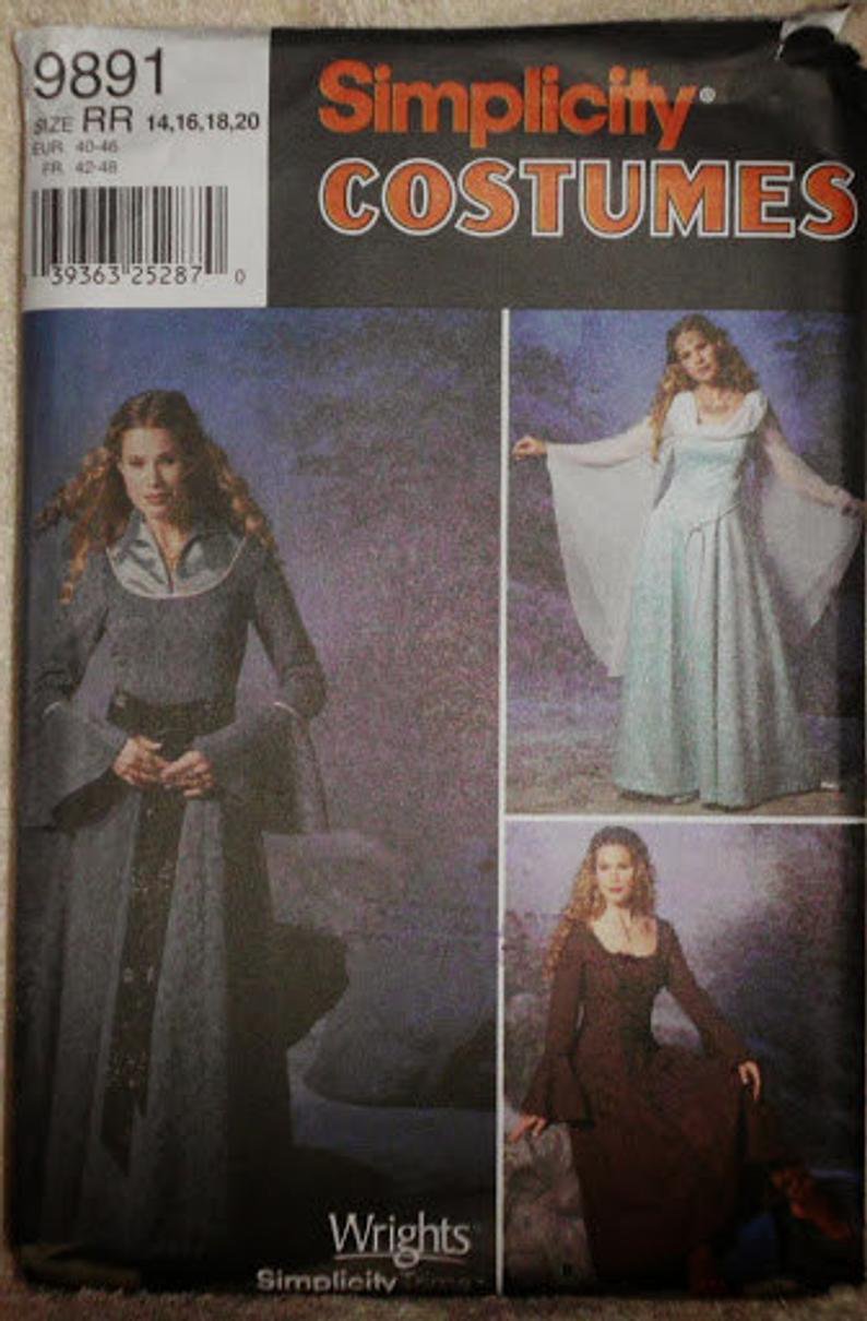 Simplicity 9891 Wrights Costumes Medieval Long Dress Roman, Cosplay costume