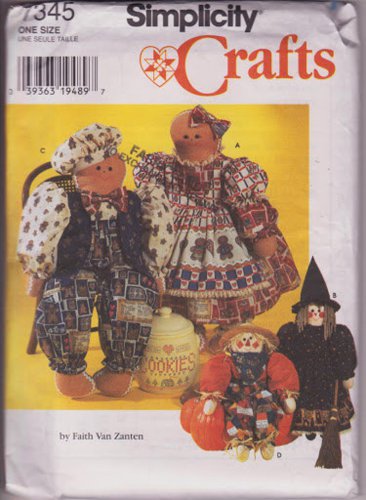 Simplicity Crafts 7345 Bakers Kitchen Witch Pumpkin Dolls Plus Clothes One Size by Faith Van Zanten