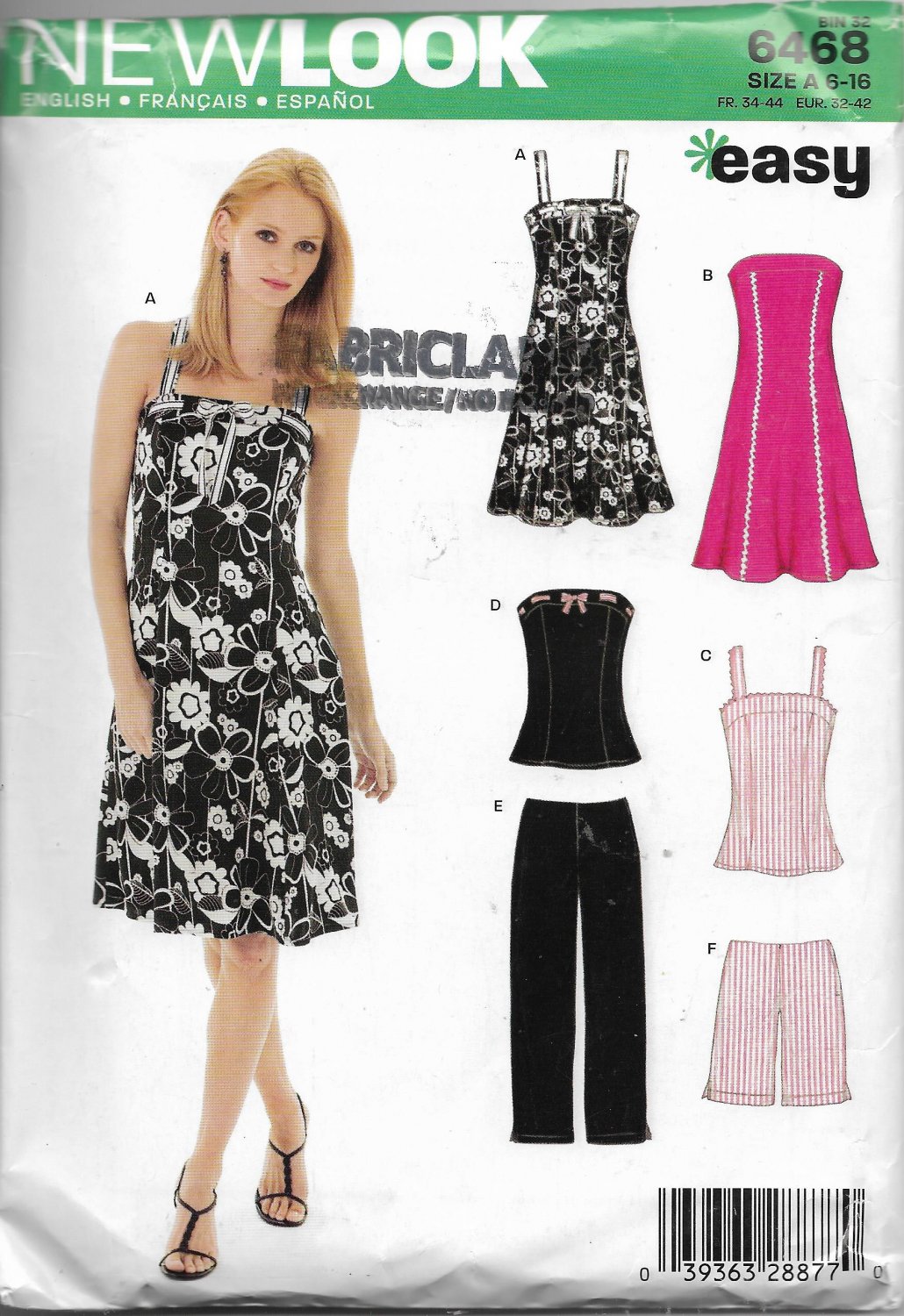 New Look 6468 Size 6 to 16 Dress Pants Shorts Tops Summer Wardrobe Sewing Pattern