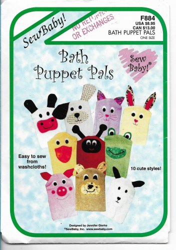 Bath Puppet Pals Washcloths Cows Dogs Cats Rabbits  Sew Baby F884 Pattern Easy Sew