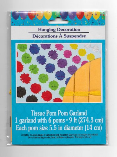 Hanging Decorations Tissue Yellow Pom Pom Garland 9 feet long ball size 5.5 inches