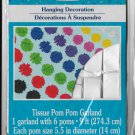 Party Tissue Pom Pom Garland White, Size length 9 feet, pom poms 5.5 inches