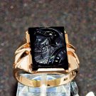Antique Victorian Black Whitby Jet Carved Cameo Trojan Men's Ring Antique Victorian Black Whitby Jet Carved Cameo Trojan Men's Ring