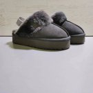 UGG DISQUETTE CHARCOAL GREY SUEDE FUR SLIDE PLATFORM